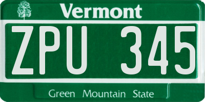 VT license plate ZPU345