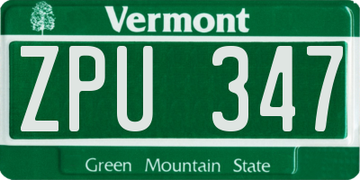 VT license plate ZPU347