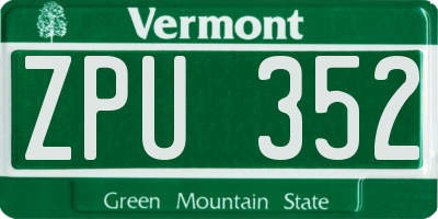 VT license plate ZPU352