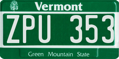 VT license plate ZPU353