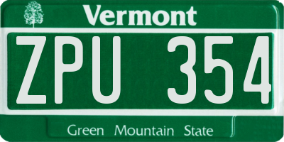 VT license plate ZPU354