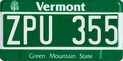 VT license plate ZPU355