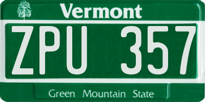 VT license plate ZPU357
