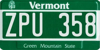 VT license plate ZPU358