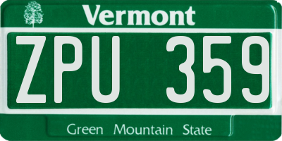 VT license plate ZPU359
