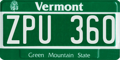 VT license plate ZPU360