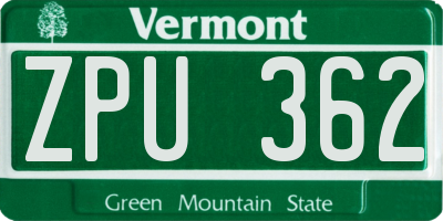 VT license plate ZPU362