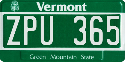 VT license plate ZPU365