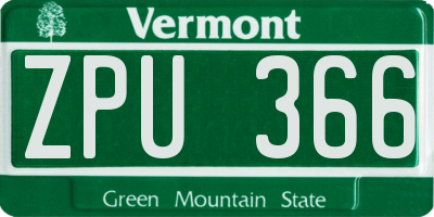 VT license plate ZPU366