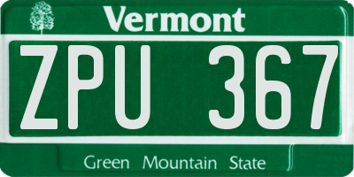 VT license plate ZPU367