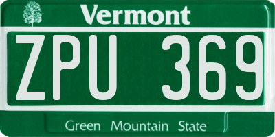VT license plate ZPU369
