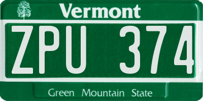 VT license plate ZPU374
