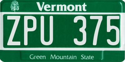 VT license plate ZPU375