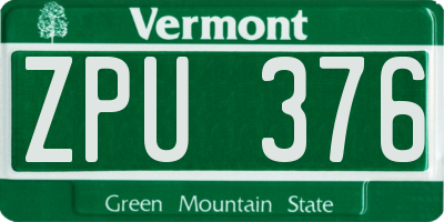VT license plate ZPU376