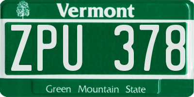 VT license plate ZPU378