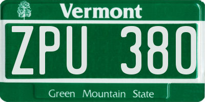 VT license plate ZPU380