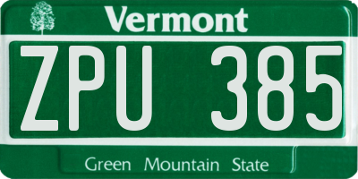 VT license plate ZPU385