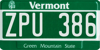 VT license plate ZPU386