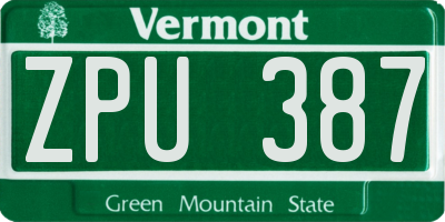 VT license plate ZPU387