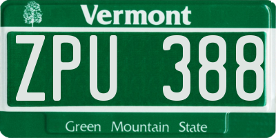 VT license plate ZPU388