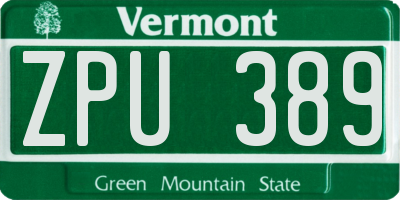 VT license plate ZPU389