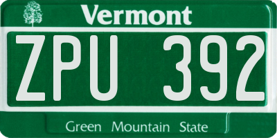 VT license plate ZPU392
