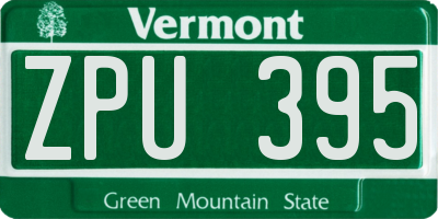 VT license plate ZPU395