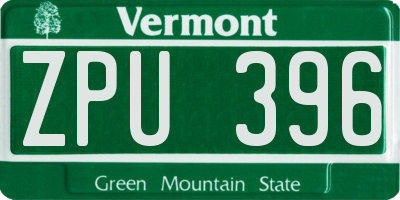 VT license plate ZPU396