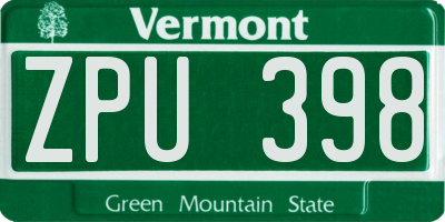 VT license plate ZPU398