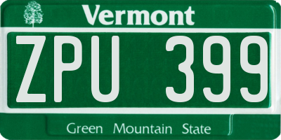 VT license plate ZPU399