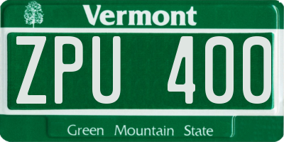 VT license plate ZPU400