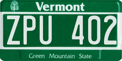 VT license plate ZPU402
