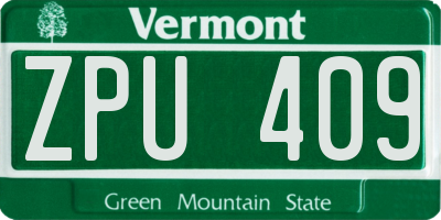 VT license plate ZPU409