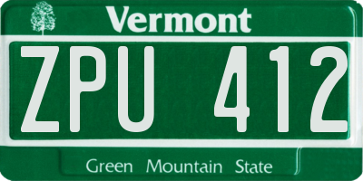 VT license plate ZPU412