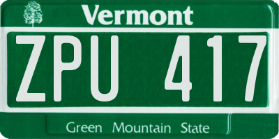 VT license plate ZPU417