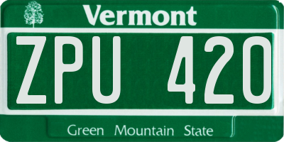VT license plate ZPU420