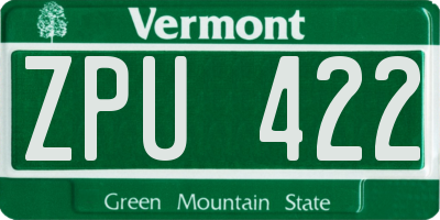 VT license plate ZPU422