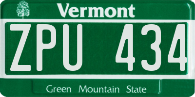 VT license plate ZPU434