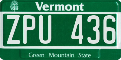 VT license plate ZPU436