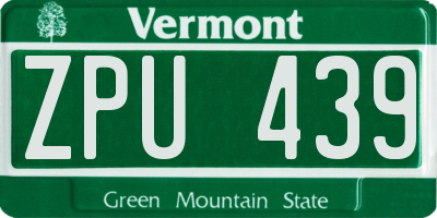 VT license plate ZPU439