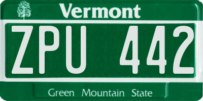 VT license plate ZPU442