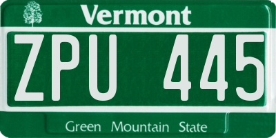 VT license plate ZPU445