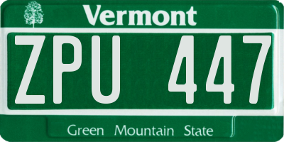 VT license plate ZPU447