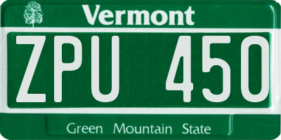 VT license plate ZPU450
