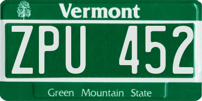 VT license plate ZPU452