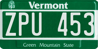 VT license plate ZPU453