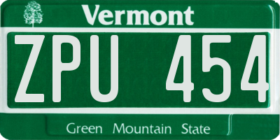 VT license plate ZPU454