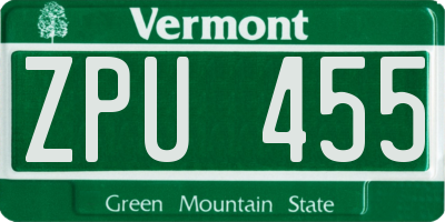 VT license plate ZPU455
