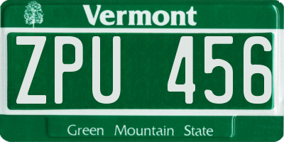 VT license plate ZPU456