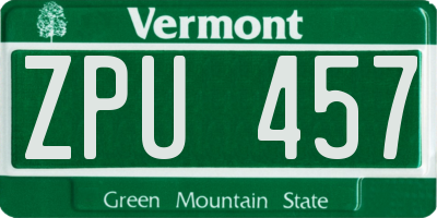 VT license plate ZPU457